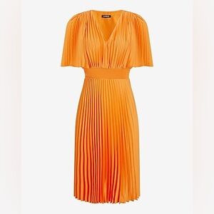 Express Orange pleated v neck midi dress size XS